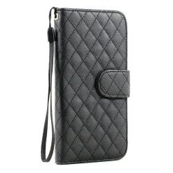 iPhone 6 4.7 Quilted Flip PU Leather Wallet Case with Strap (Black)
